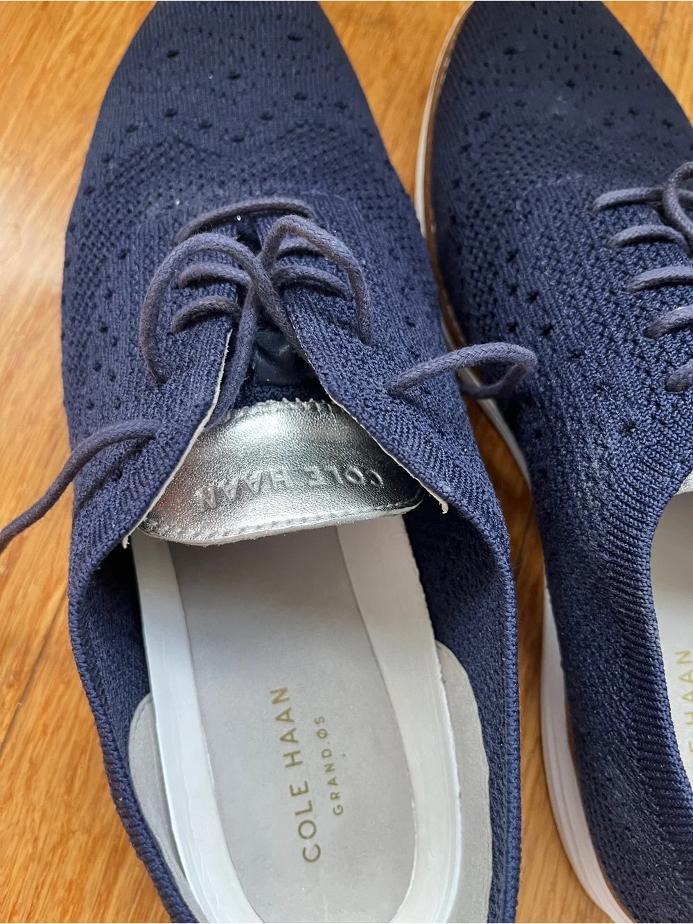 COLE HAAN WOMEN'S ZEROGRAND STITCHLITE OXFORD NAVY BLUE KNIT/WHITE W 10 B W11511
